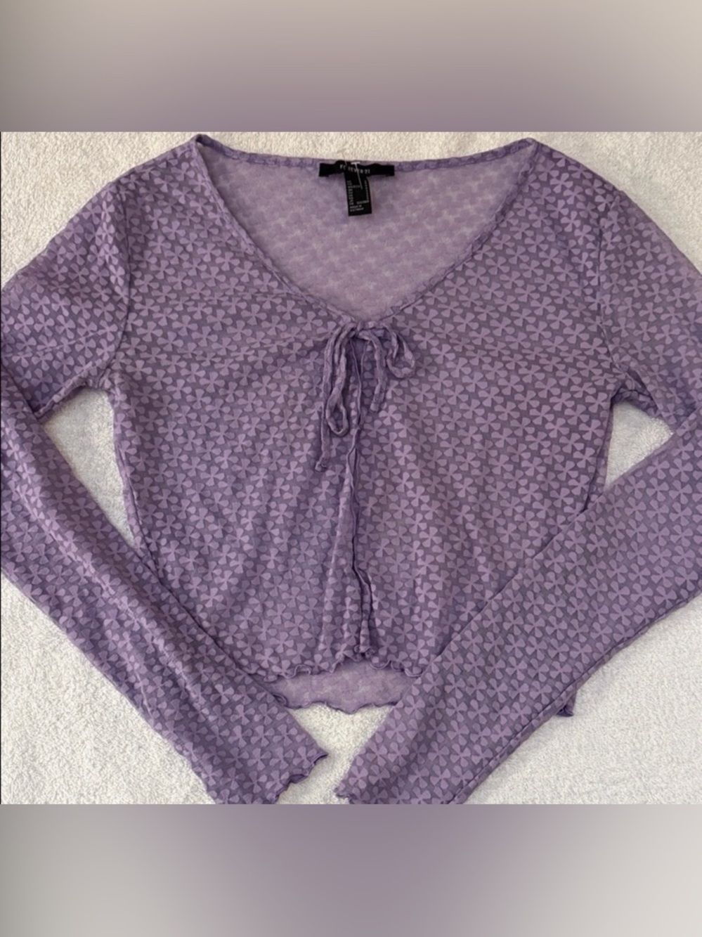 Forever 21 Sheer Front Tie Crop Top Lettuce Edge Ruffle Trim Y2K Fairy Grunge